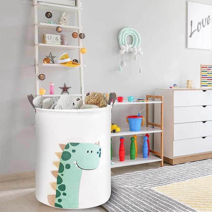 Mziart Kids Laundry Basket for Girls Boys, Cute Baby Laundry Hamper Waterproof Collapsible Large Storage Basket Nursery Toy Bin Home Decor Gift Baskets for Bathroom Bedroom 19.7 Inch (Green Dinosaur)