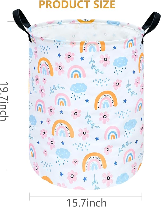 Rainbow Print Round Laundry Hamper Storage Basket Bins Clothes Nursery Hamper for Home, Gift Storage Bins with Handles