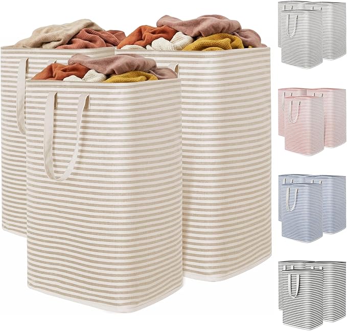 Lifewit 3 Pack Laundry Hamper Large Collapsible Laundry Baskets, Freestanding Waterproof Clothes Hamper with Easy Carry Handles in Laundry Room Bedroom Bathroom College Dorm, Black, 3 x 80L