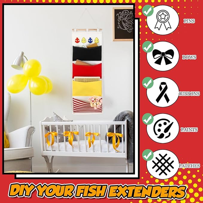 Fish Extender Cruise Gift Hanging Organizer with 4 Pockets and Iron on Anchor Patch Cabin Door Storage Bag 2026 Fe for Cruise Essentials Exchange Gift Pixie Dusting(Red,Blue,Black,Yellow)