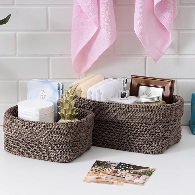 Crochet Organizer Container, 2-Piece Ice Silk Thread Storage Boxes for Knitting Yarn, Embroidery Floss, Multipurpose Storage Baskets for Home, Office & Craft Organization (Khaki)