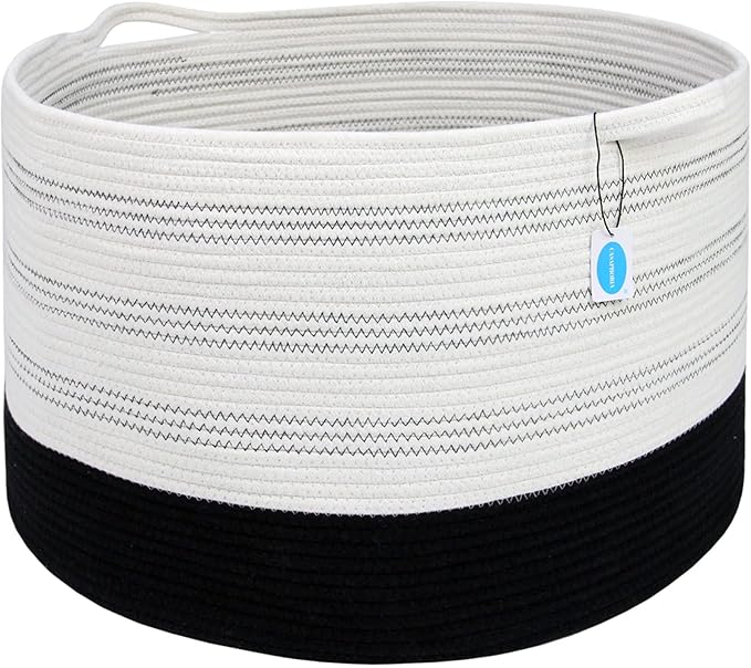 Casaphoria XXXLarge Cotton Rope Basket 22" X 22"X 14" Blanket Basket for Living Room Woven Basket Soft Laundry Blanket Basket storage basket bin with Handle（pack of 1）