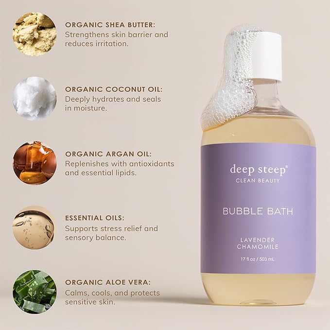 Deep Steep Lemon Cream Bubble Bath for Women, Hypoallergenic, Clinically Tested, Clean Formula for Sensitive Skin, Sulfate-Free, 17 fl oz Bottle, Essential Bath Accessories