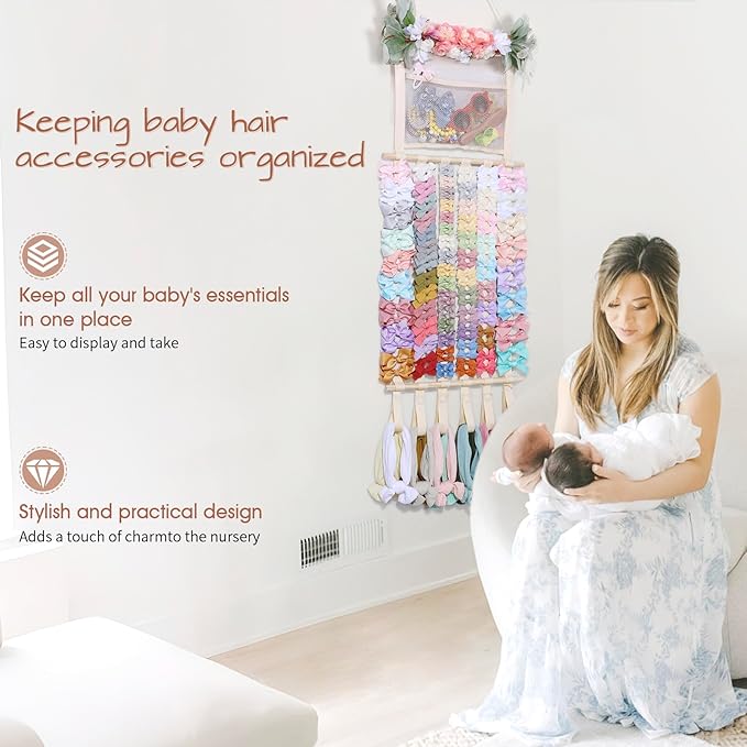 POVETIRE Headband Holder Hair Bows Organizer for Girls, Hair Accessories Display Storage Wall Hanging Decor for Baby Nursery Toddler Girls Room
