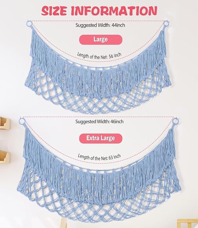 Stuffed Animal Hammock - Extra Large 63'' Long, Stuffed Animal Storage, stuffed animal Holder net, Hammock Large, Storage Hanging Organizer - Light blue