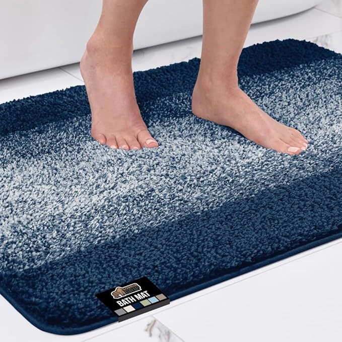 GORILLA GRIP Soft Plush Bathroom Rugs with Textured Rubber Backing, Absorbent Quick Dry Bath Mat, Machine Washable Shower Mats, Home Décor Accessories, Bathmat Rug Floor Essentials, 30 x 18 Navy