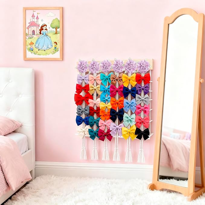 cherrboll Flower Hair Bow Organizer for Baby Girls, 6PCS Floral Hair Clips Holder Headband Hair Accessories Wall Hanging Organizers Storage for Toddler Room Nursery Decor