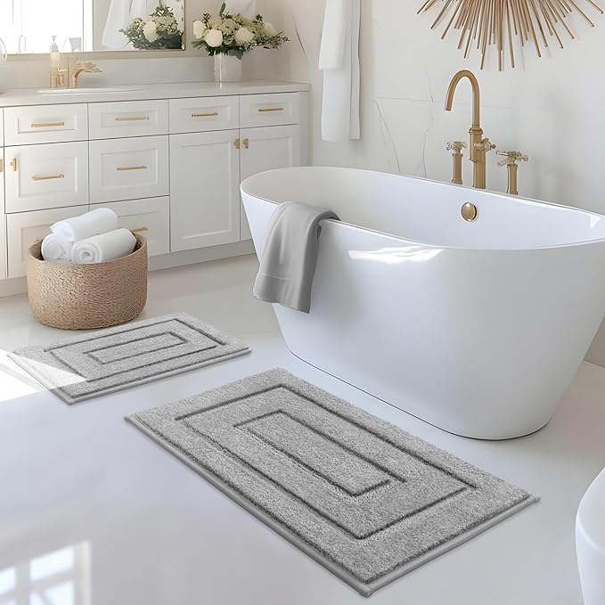 GRANNY SAYS Bathroom Rugs Sets 2 Piece,Soft Bath Mats for Bathroom, Bath Rugs Non Slip Washable, Absorbent Bath Rug for Tub, Shower and Toilet (Gray, 20" x 32" + 16" x 24")
