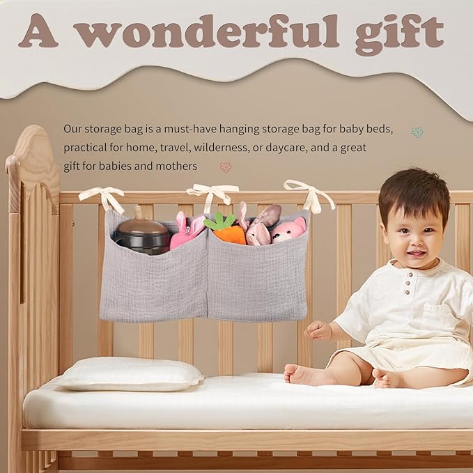 Dormitory Bed-Bunk Organizing Bag Nappy-bags Organizer Bedside Hanging Bags Milk Bottle Bib-Storage Bag Crib Organizer Bag Baby Nappy-Bag cotton (pink)