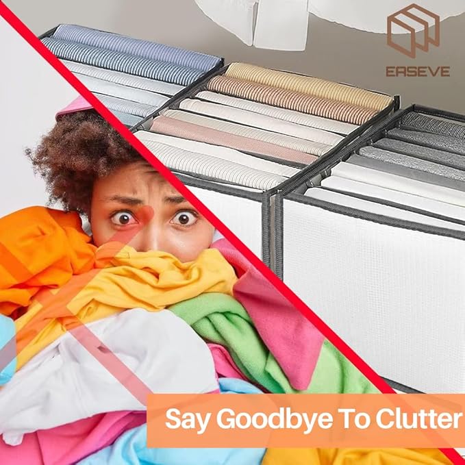 2 Pack Wardrobe Closet Organizer and Storage for Clothes - 7 Grids Foldable Drawer Dividers Organizers for Jeans | Pants | Shirts | Leggings, Stackable Clothing Bins for Closets Organization