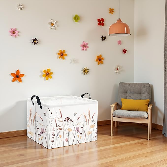 HIYAGON Rectangular Baby Girl Basket Kids Baby Storage Basket Toy Storage Bin Organizer Box Room Decor(Autumn Flowers)