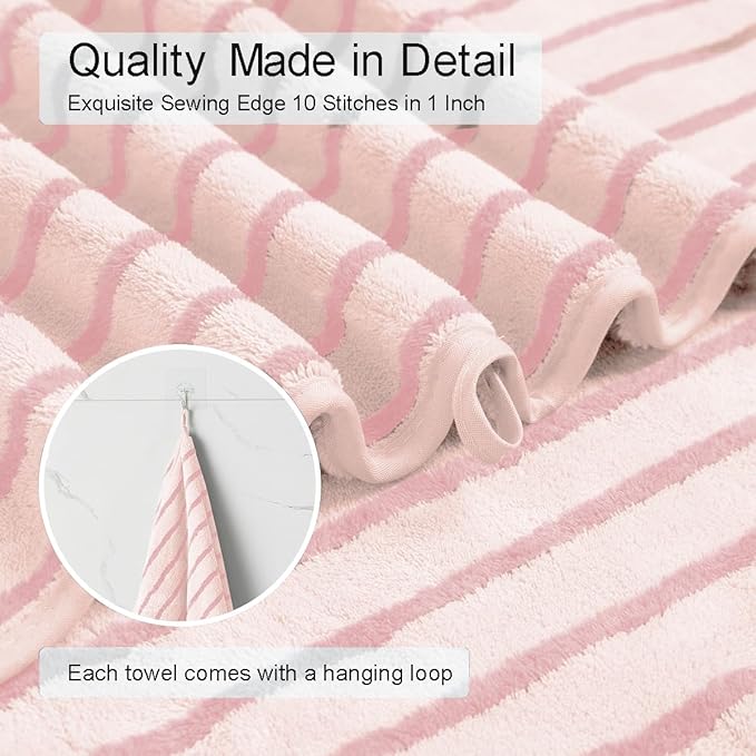 4 Piece Pink Cabana Stripe Large Bath Towels 35"x70" Oversized Bath Sheet Super Soft Breathable Jumbo Bathroom Towels Highly Absorbent Shower Towel Quick Dry Beach Chair Towel Spa Gym Hotel Towel Set
