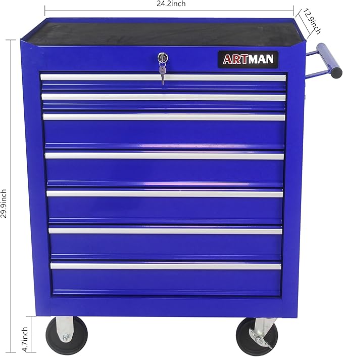 7 Drawers Rolling Tool Chest Cart ,24.2*12.9*29.9"Tool Storage Cabinet With 4 Wheels.Portable Tool Cabinet Trolley With Locking System and Drawer Liners.Tool Storage Cart for Garage,Workshop