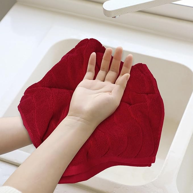 2-Piece Hand Towels for Bathroom in Red, Super Soft Decorative Hand Towel Set, Wavy Jacquard, Small Size 13x29 Inches