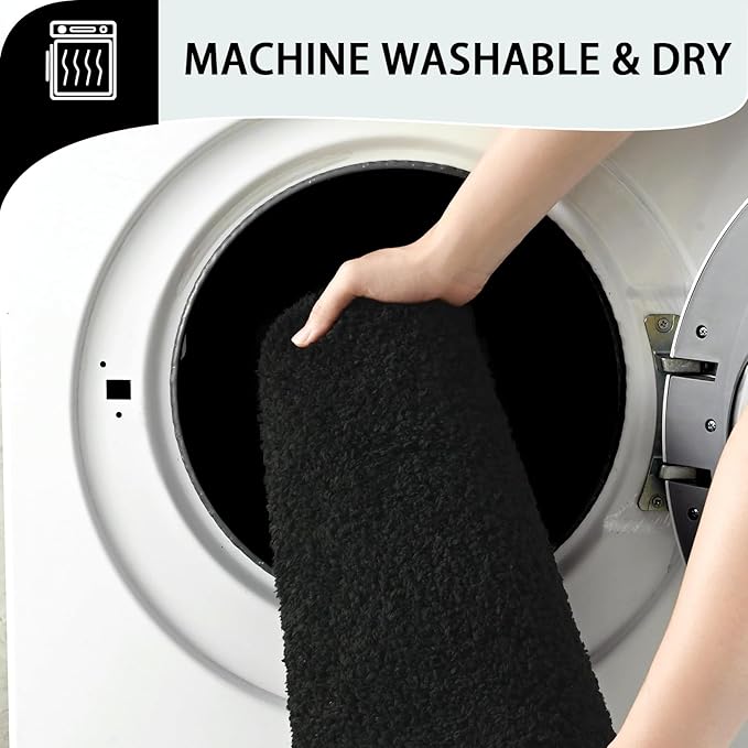 HOMORE Black Bathroom Rug Set 2 Piece,Soft Absorbent Bath Mats Set,Machine Washable Bath Rug Sets for Bathroom Non Slip,(21"x34"+21"x21") Plush Shaggy U Shape Contour Toilet