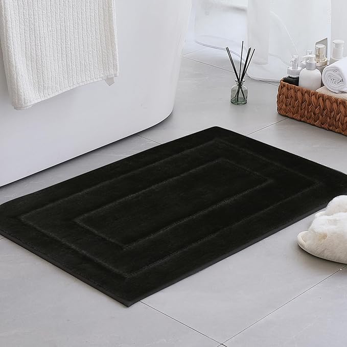 GRANNY SAYS Black Bathroom Rug, Non Slip Bath Mats for Bath, Super Soft and Water Absorbent, Microfiber Bath Rugs, Machine Wash Dry, Bathroom Rugs for Floor, Tub and Shower, 20 x32
