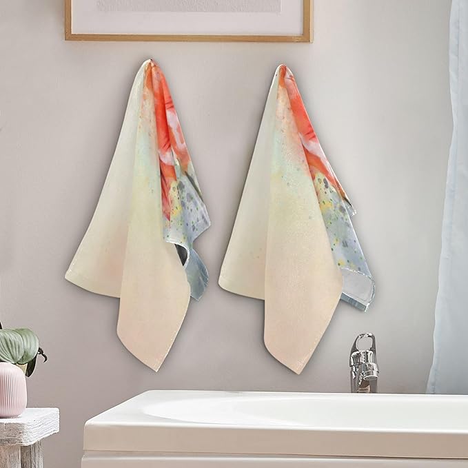 2 Pcs Vintage Flower Red Poppy Hand Towels for Bathroom,Soft Absorbent Retro Watercolor Floral Farmhouse Dish Towels for Kitchen,Quick Dry Decorative Bathroom Towels for Face,Shower 14"x28"
