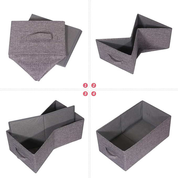 Set of 5 Closet Organizer Bins with Handle, Fabric Foldable Storage Baskets Cloth Box Containers for Shelves Home Office Clothes Clothing, Gray, Large