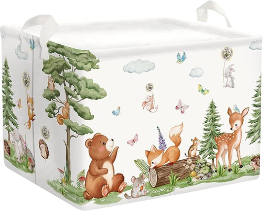 Forest Animals Baby Laundry Hamper Collapsible Clothes Kids Storage Basket Bear Fox Large Boys Girls Gift Toy Box Bin for Nursery, Squirrels, 36L