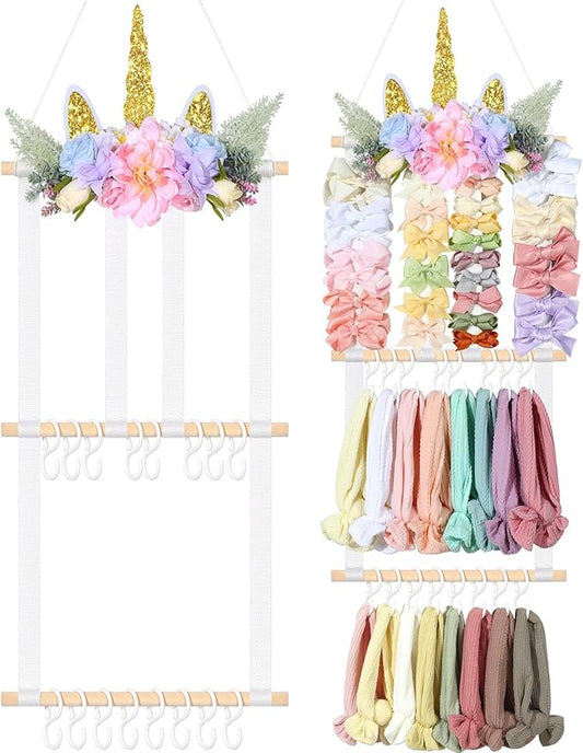 POVETIRE Headband Holder Bows Organizer for Girls, Unicorn Baby Bow Holder Hair Accessories Organizer Storage Wall Hanging for Toddler Room Nursery Decor