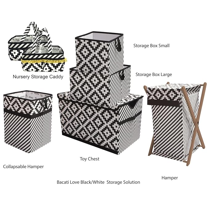 Bacati Love Unisex Nursery Fabric Storage Caddy with Handles, Black/Gold