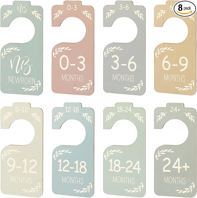 8 Pcs Baby Closet Dividers, Baby Clothes Dividers for Closet, Double-Sided Minimalist Cute Design, Nursery Decor Clothes Hanger Dividers for Sorting 8 Sizes from Newborn to 24+ Months