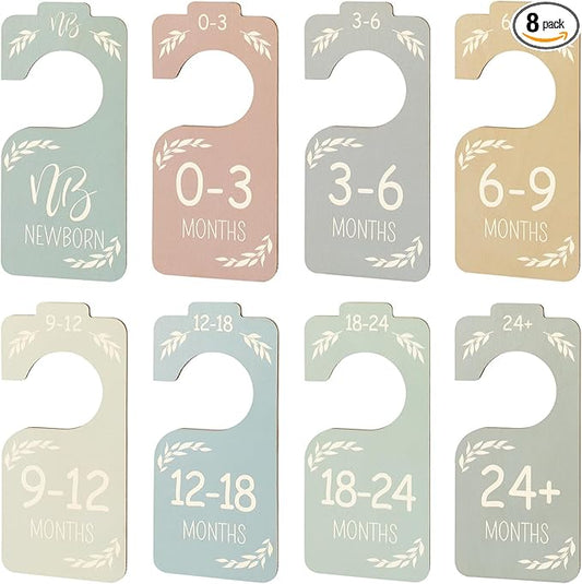 8 Pcs Baby Closet Dividers, Baby Clothes Dividers for Closet, Double-Sided Minimalist Cute Design, Nursery Decor Clothes Hanger Dividers for Sorting 8 Sizes from Newborn to 24+ Months