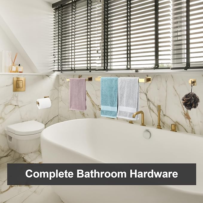 15 Pieces Bathroom Hardware Accessories Set, 23.6 Inch Stainless Steel Bath Towel Bar Set, Bathroom Hardware Set, Towel Racks for Bathroom Wall Mounted(Gold)