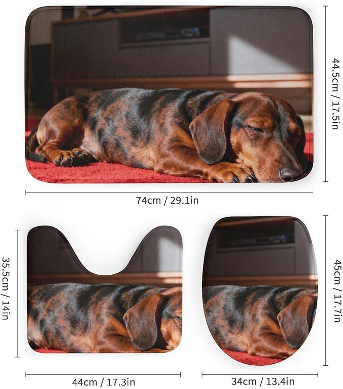 4 Piece Bathroom Rug Set with Shower Curtain, Non-Slip Bath Mat Toilet Cover Set, Dachshund Bathroom Rug Sets