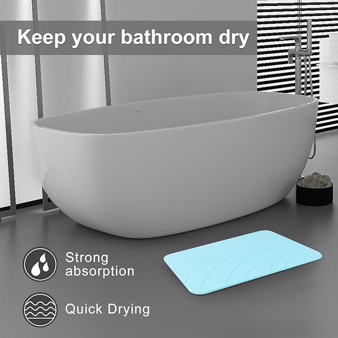 2 Pack Diatomaceous Earth Shower Mat, Stone Bath Mat, Nonslip Super Absorbent Fast-Drying Hard Bath Mat for Bathroom Shower Floor, 23.62 x 15.35 inch, Blue-Green
