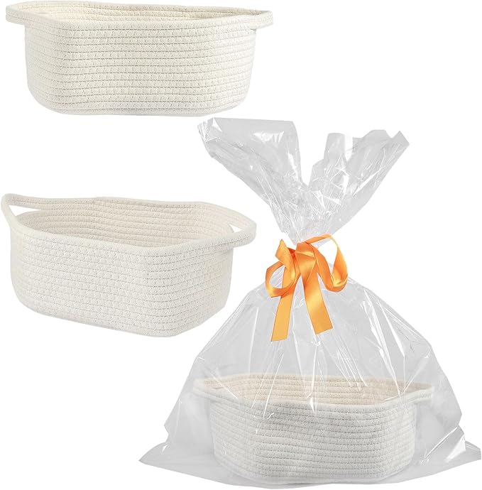 Portable Rope Baskets Small Woven Basket with Bags Baby Toy Basket with Handles Soft Woven Basket for Storage ZHAZHAMO(white)