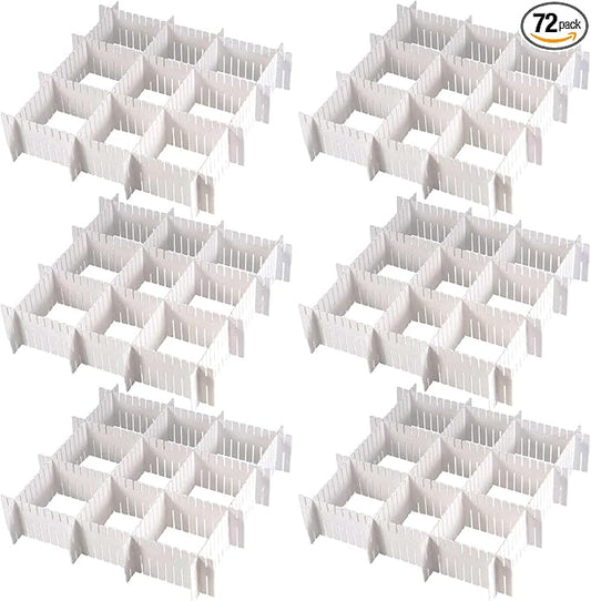 72 Pieces DIY Plastic Grid Drawer Organizer, 12.6 Inch Plastic Grid Drawer Dividers, Plastic Adjustable Drawer Dividers Organizer for Sock, Underwear, Scarf, White
