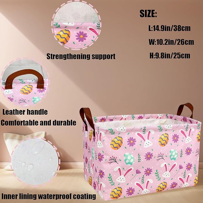 Kid Large Empty Easter Basket Personalized Fabric Bunny Easter Basket for Boy and Girl (Rabbit Easter Egg Pink)