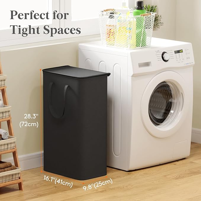 Lifewit 75L Slim Small Laundry Hamper, Laundry Basket with Lid, Dirty Collapsible Clothes Storage with Easy Carry Extended Handles, Tall Hampers for Bedroom Laundry Room, Black, 1 Pack