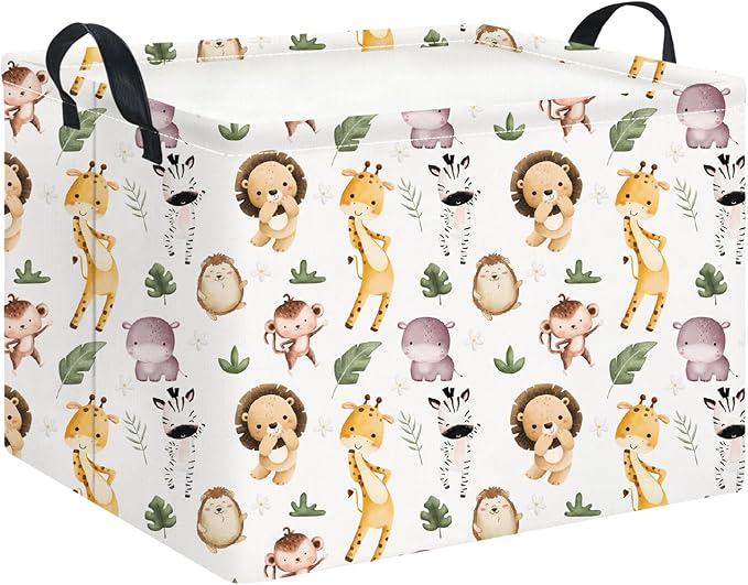 Rectangle Storage Basket with Handles,Collapsible Storage Bin,Books Box,Gift Basket(Dancing Animal)