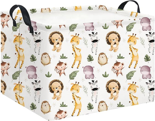 Rectangle Storage Basket with Handles,Collapsible Storage Bin,Books Box,Gift Basket(Dancing Animal)