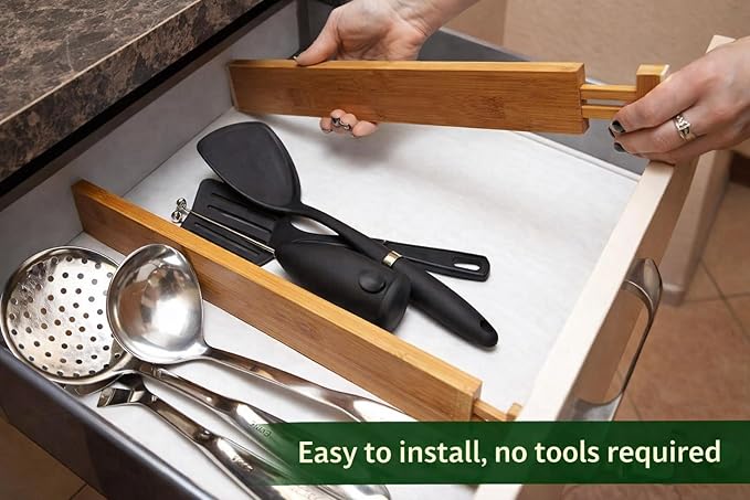 Bamboo Drawer Dividers, 6 Pack 2.4" Height Adjustable from 12.5-17" Works in Kitchen, Dresser, Bathroom, Bedroom, Drawer, Desk, Expandable Drawer Separators Splitte with Soft Foam Ends