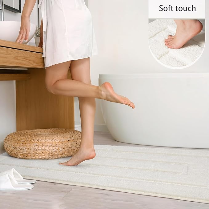 HOMORE Bathroom Rugs 24x54 Inch Long Bathroom Runner Rug,Non Slip Absorbent Bath Runner Rug,Washable Plush Bath Rugs for Shower Floor,Ivory