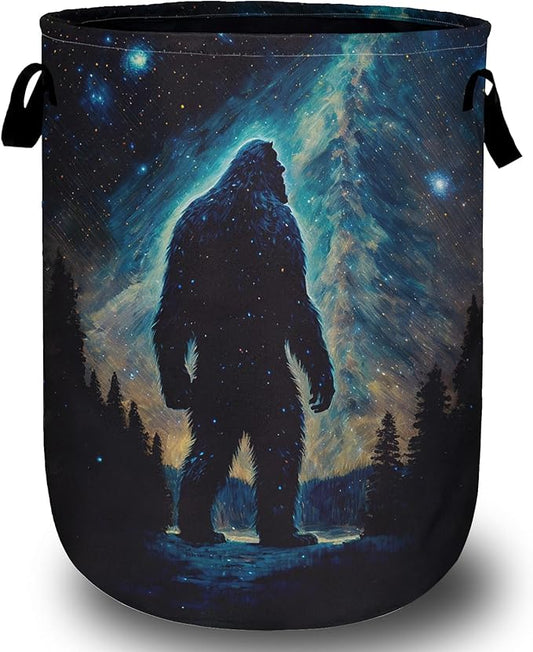Bigfoot Mountains Laundry Basket, Foldable Waterproof Laundry Hamper Tote Bag Dirty Clothes Storage Bucket Toy Organizer for Bathroom/Laundry/Bedroom 15.7"x19.6"