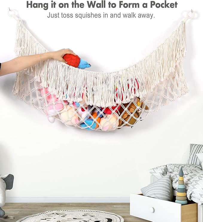Extra Large Stuffed Animal Hammock - Cream 2PACK, Stuffed Animal Storage, Stuffed Animal Holder Net, Hammock Large, Storage Organizer