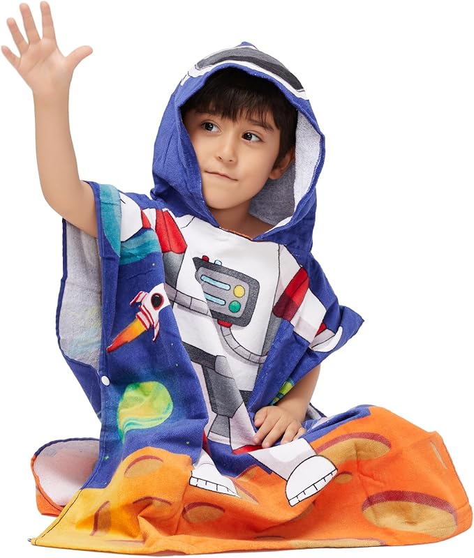 100% Cotton Hooded Towel for Toddlers 2-6 Years Boys Girls Kids Bath Pool Beach Towel Soft Absorbent Beach Poncho Little Astronaut