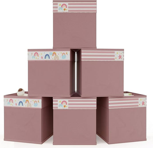 homyfort Cube Storage Organizer Bins, 12x12 Inch Fabric Bins for Cube Storage, Foldable Cloth Baskets Box with Handles for Organizing Clothes, Toys in Pantry, Closet Shelf, Nursery, Kids Room (Pink)