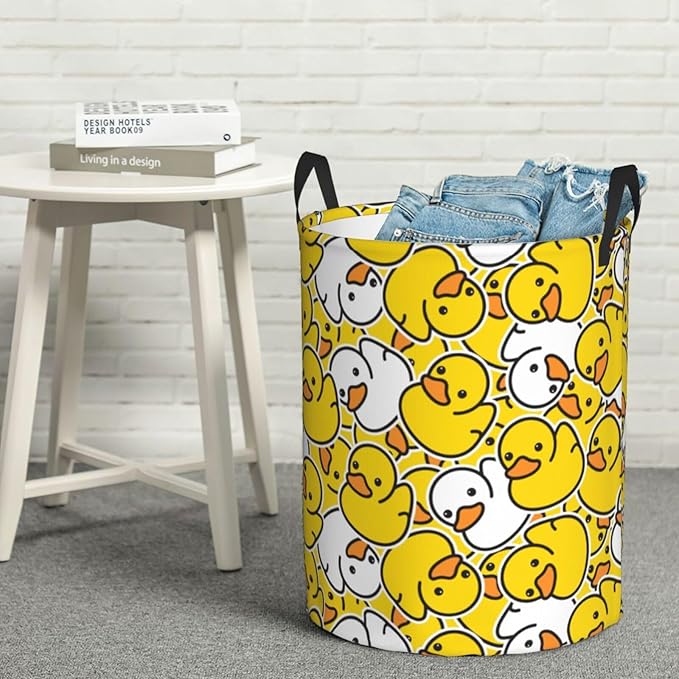Cartoon Duckies Round Laundry Hamper Cute Rubber Ducks Storage Basket Toys Clothes Organizer Bin For Home Bathroom Bedroom Dorm Nursery, 62l