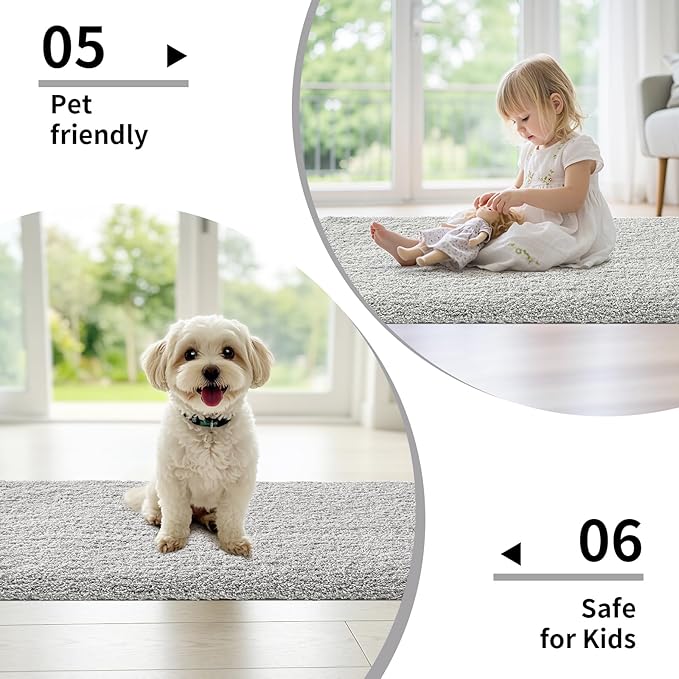 Gray Bathroom Rug 24x48 Non Slip Fluffy Bath Mat for Bathroom Floor Washable Plush Luxury Bath Rug for Tub Soft Shaggy Absorbent Shower Sink Mat
