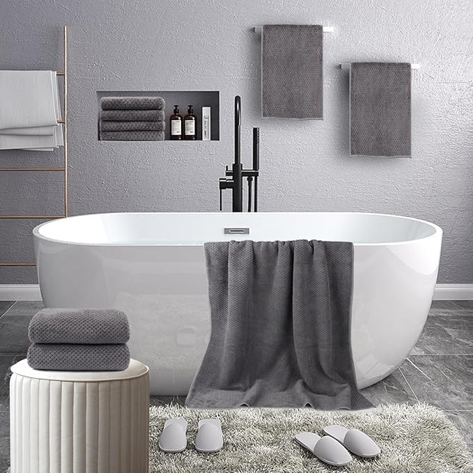 HOMEXCEL 8 Piece Bath Towel Set, Microfiber Bathroom Towel - 2 Bath Towels, 2 Hand Towels, and 4 Wash Cloths, Super Soft, Highly Absorbent Towels for Bathroom, Gym, Hotel, and Spa (Grey)