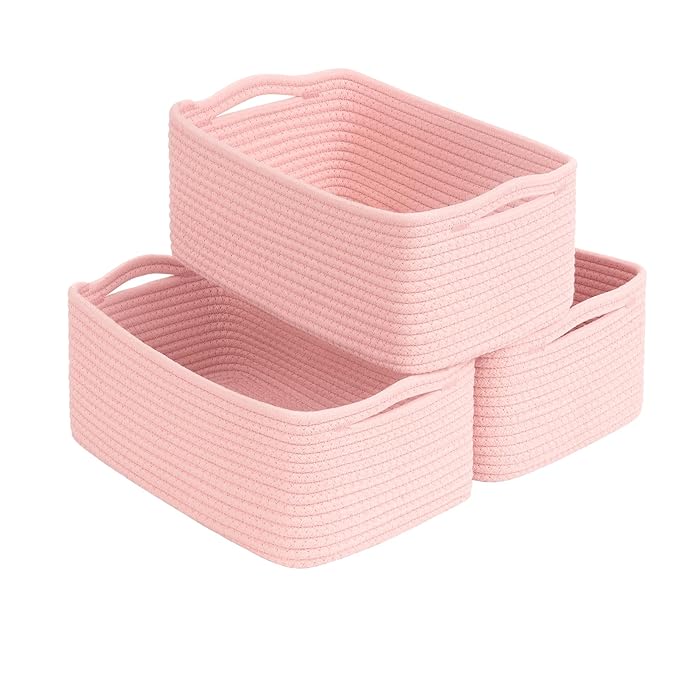 Goodpick Storage Baskets, Small Baskets for Organizing, Toy Storage for Organization, Home Decor, Pink Dorm Decor 3 Pack for Gifting, 13 x 8 x5 in