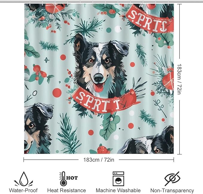 4 Piece Bathroom Shower Curtain Sets with Non-Slip Rugs Toilet Lid Cover and Bath Mat Dog Pet Graphic Waterproof Shower Curtain Best Dog for Bathroom Decor Merry Christmas Shower Curtain Set