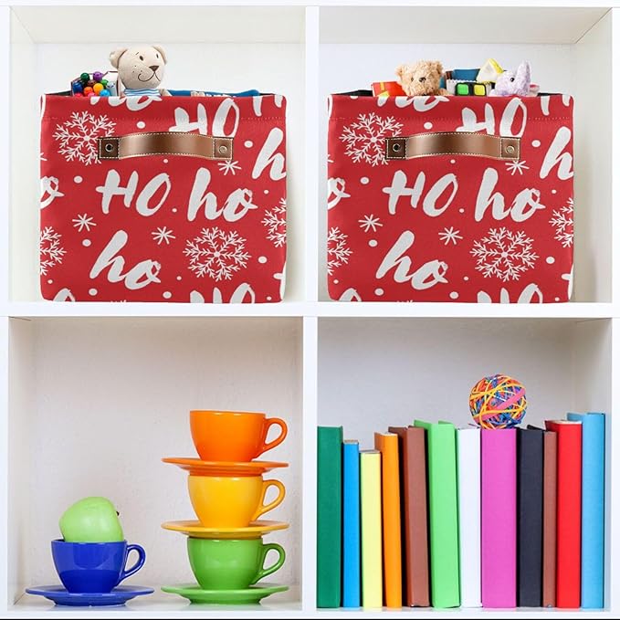 DOMIKING Rectangular Christmas Storage Bin Santa Claus Snowflake Christmas Basket with Handles - Nursery Storage, Laundry Hamper, Storage Baskets