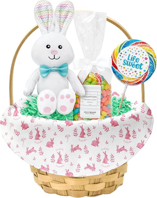 Let's Make Memories Personalized Easter Basket for Kids - For Boys - For Girls - Create Your Own - Fillable - Wicker - Easter Basket Stuffers - Small - Pink Rabbit