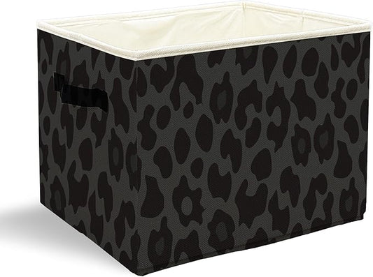 Black Leopard Print Storage Bins with Handles, Cheetah Print Room Decor, Trendy Leopard Collapsible Laundry Basket Storage Box for Home Bedroom Bathroom Clothes Toys Books